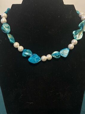 Turquoise Pearl Bead Necklace - Brand